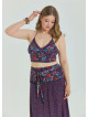 Halter Neck Open Back Pink Floral Plus Size Crop Blouse 4616